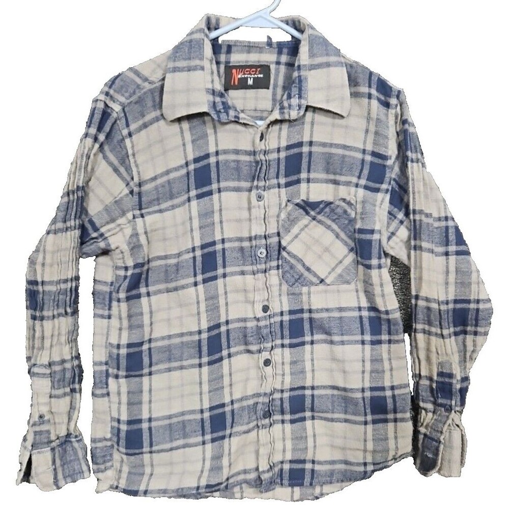 Men's Blue/Gray Plaid Flannel  Shirt Nucci Exchange Size Med
